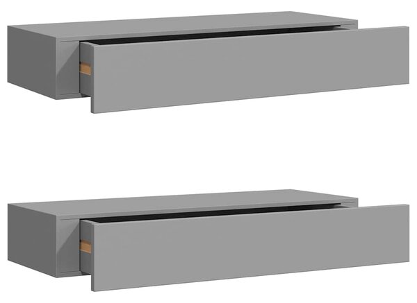 Nástěnné police se zásuvkou 2 ks šedé 60 x 23,5 x 10 cm MDF 330260