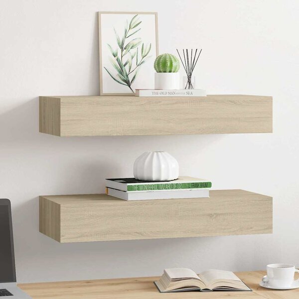 Nástěnné police se zásuvkou 2 ks dub 60 x 23,5 x 10 cm MDF 330262