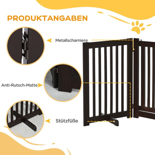 PawHut Dřevěná zarážka - Volně stojící brána pro psy, nastavitelná brána pro psy, brána na schody, skládací zarážka pro krb, tmavě hnědá 155 x 1,5 x 7