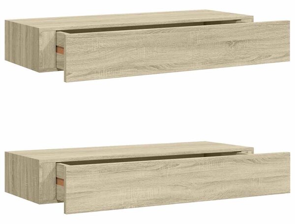 Nástěnné police se zásuvkou 2 ks dub 60 x 23,5 x 10 cm MDF 330262