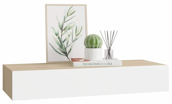 Nástěnná zásuvková police dubová a bílá 60 x 23,5 x 10 cm MDF 330263