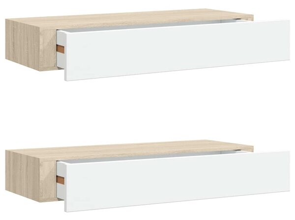 Nástěnné zásuvkové police 2 ks dubové a bílé 60 x 23,5 x 10 cm MDF 330264