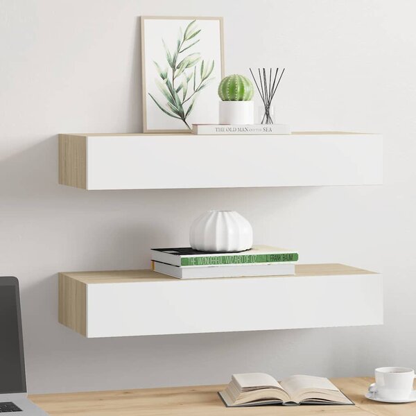 Nástěnné zásuvkové police 2 ks dubové a bílé 60 x 23,5 x 10 cm MDF 330264