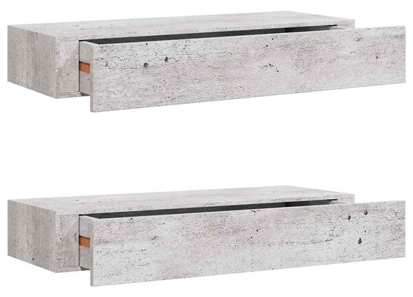 Nástěnné police se zásuvkou 2 ks betonově šedé 60x23,5x10cm MDF 330266