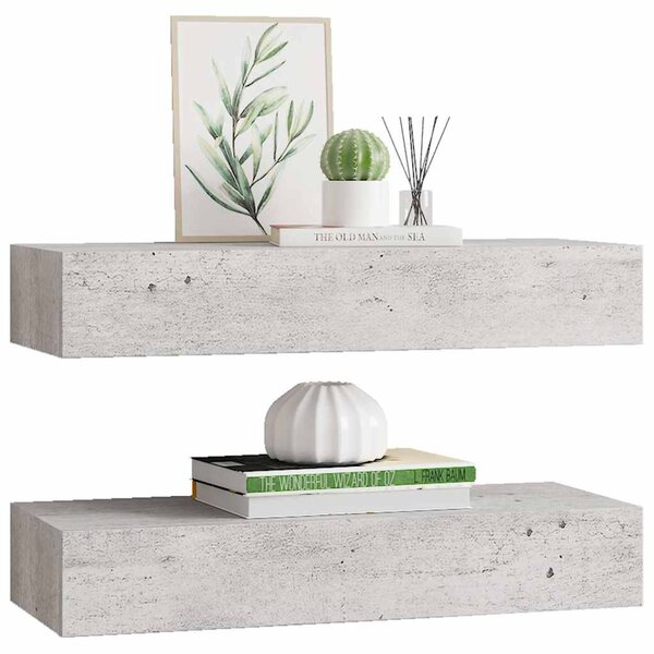 Nástěnné police se zásuvkou 2 ks betonově šedé 60x23,5x10cm MDF 330266