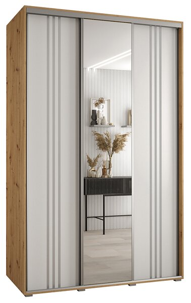 Šatní skříň s posuvnými dveřmi a zrcadlem DAVOS 7, 160cm | DUB Artisan / bílá / stříbrné