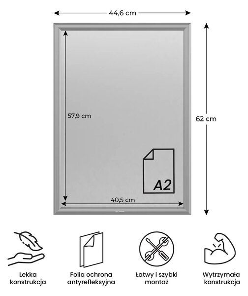 Plakátový rám A2 – zavírací stříbrný Klip rám, FRAME_A2S