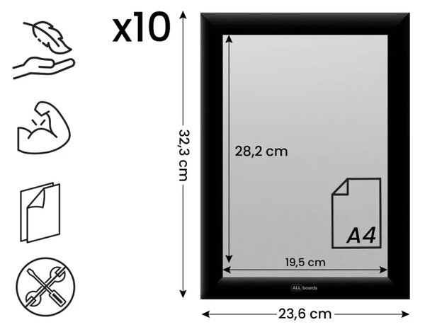 Plakátový rám A4 OWZ – černý, zacvakávací - sada 10 kusů, KPL10_FRAME_A4BK