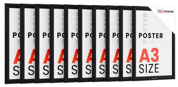 Plakátový rám A3 OWZ – černý, zacvakávací - sada 10 kusů, KPL10_FRAME_A3BK