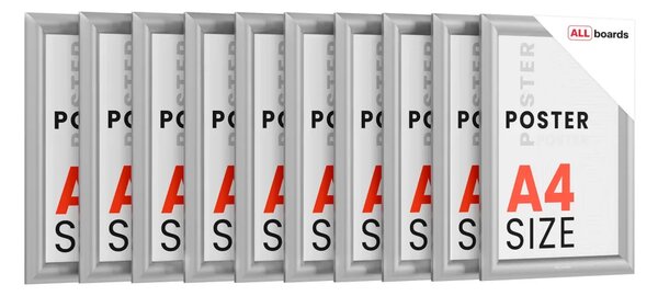 Plakátový rám A4 – Uzamykatelný stříbrný Klip rám - sada 10 kusů, KPL10_FRAME_A4S