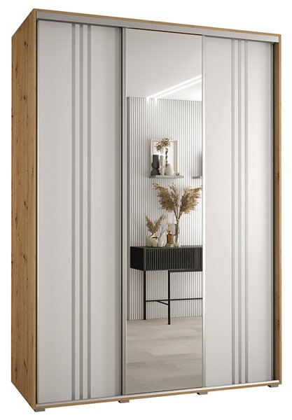 Šatní skříň s posuvnými dveřmi a zrcadlem DAVOS 7, 170cm | DUB Artisan / bílá / stříbrné