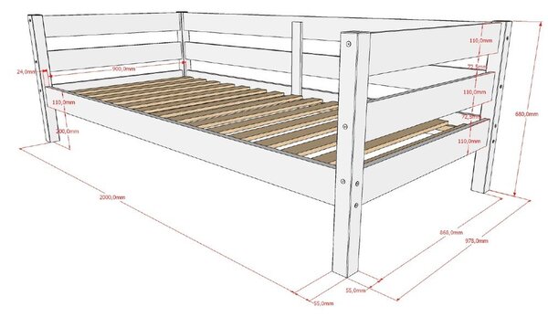 Bílá dětská postel z borovicového dřeva s roštem 90x200 cm Margrit – Vipack