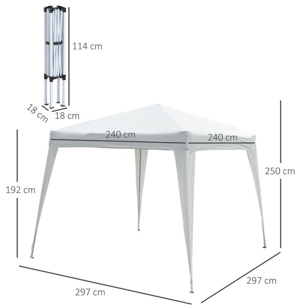 Skládací pavilon Outsunny 2.4x2.4m s UV ochranou, párty stan včetně nosného vaku do zahrady a na balkon, bílý | Aosom