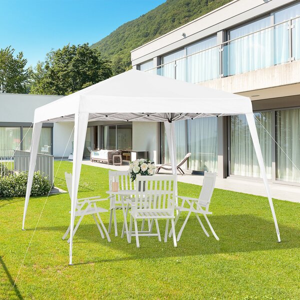Skládací pavilon Outsunny 2.4x2.4m s UV ochranou, párty stan včetně nosného vaku do zahrady a na balkon, bílý | Aosom