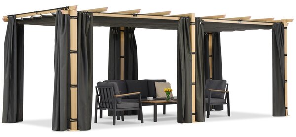Barbadoská terasová pergola 3x6 m s dřevo-antracitovými závěsy Garden Point