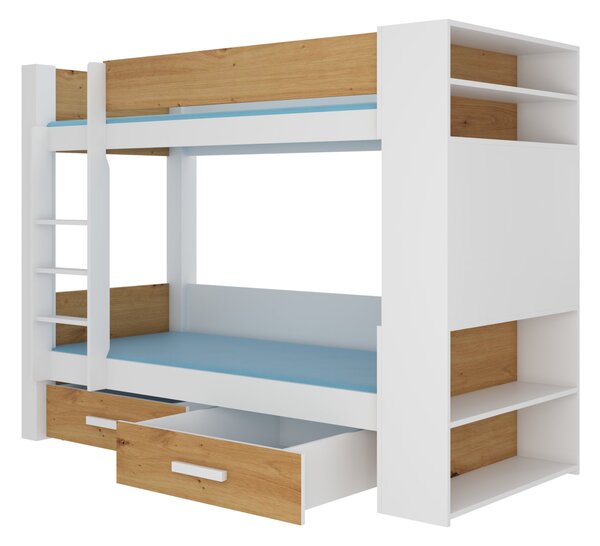 Patrová postel s úložným prostorem 80x180 cm FAFRIX - bílá / dub artisan