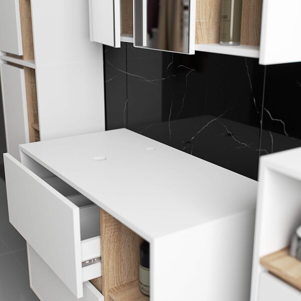 Ak furniture Závěsná skříňka pod umyvadlo VAMI s otvory 90 cm bílá/dub sonoma