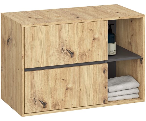 Ak furniture Závěsná skříňka pod umyvadlo VAMI s otvory 90 cm dub artisan/šedý grafit