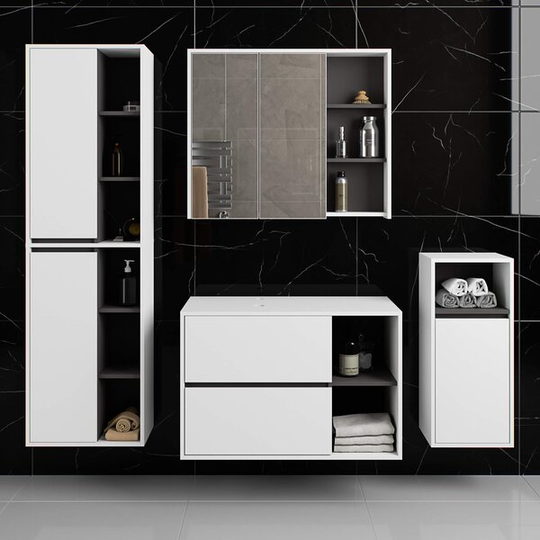 Ak furniture Závěsná skříňka pod umyvadlo VAMI s otvory 90 cm bílá/šedý grafit