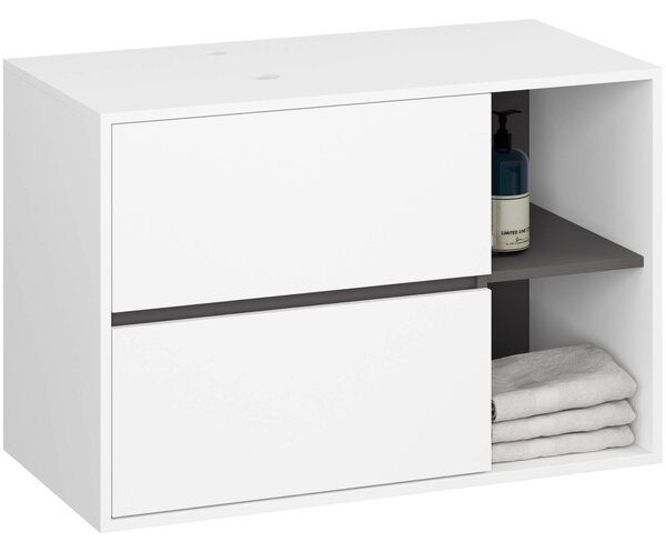 Ak furniture Závěsná skříňka pod umyvadlo VAMI s otvory 90 cm bílá/šedý grafit