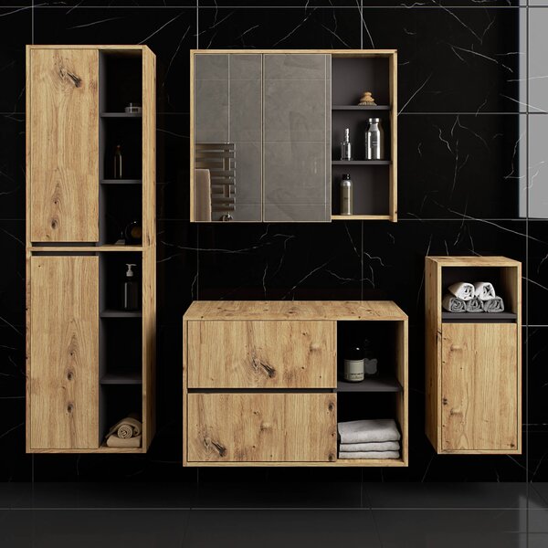 Ak furniture Závěsná skříňka pod umyvadlo VAMI s otvory 90 cm dub artisan/šedý grafit