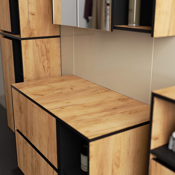Ak furniture Závěsná skříňka pod umyvadlo VAMI s otvory 90 cm dub craft/černá