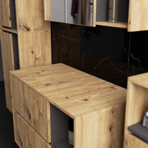 Ak furniture Závěsná skříňka pod umyvadlo VAMI s otvory 90 cm dub artisan/šedý grafit