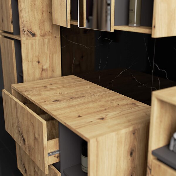 Ak furniture Závěsná skříňka pod umyvadlo VAMI s otvory 90 cm dub artisan/šedý grafit