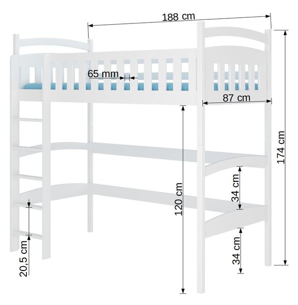 Jednolůžková patrová postel 80x180 cm HARNA - bílá