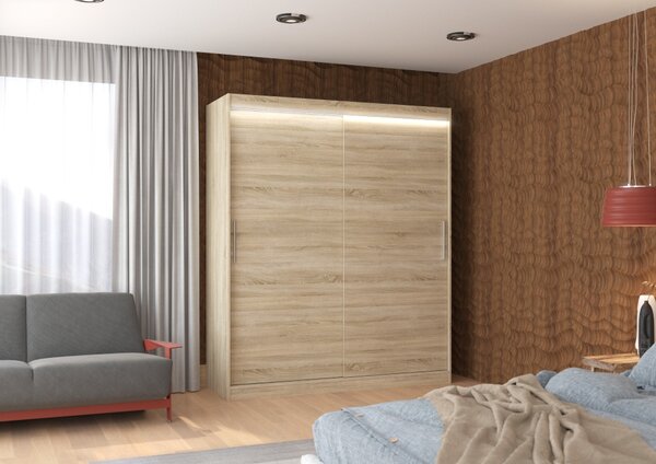 Posuvná skříň s LED osvětlením 180 cm DAFRIA - dub sonoma
