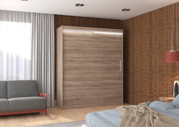 Posuvná skříň s LED osvětlením 180 cm DAFRIA - dub lanýž