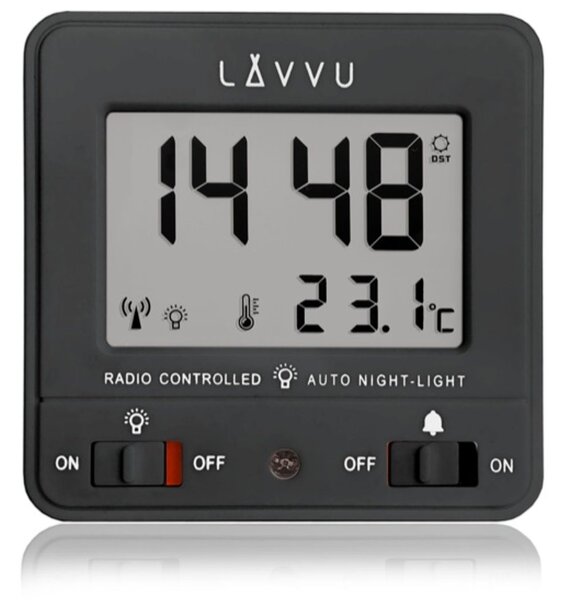LAVVU LAR0041 - Digitální budík řízený rádiovým signálem NORDLYS černý se světelným senzorem