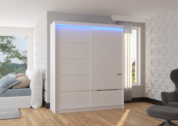 Skříň s posuvnými dveřmi a LED osvětlením 180 cm NABNA - bílá