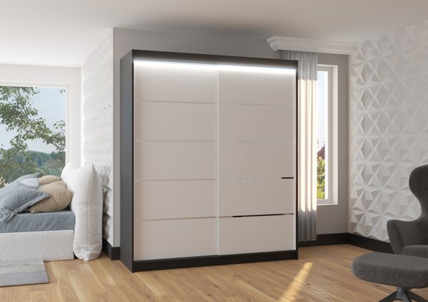 Skříň s posuvnými dveřmi a LED osvětlením 180 cm NABNA - černá / bílá