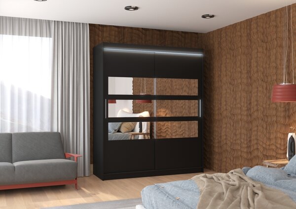 Zrcadlová skříň s LED osvětlením 180 cm KABA - černá