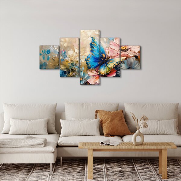 Obraz - Malba květů a motýlů (125x70 cm)