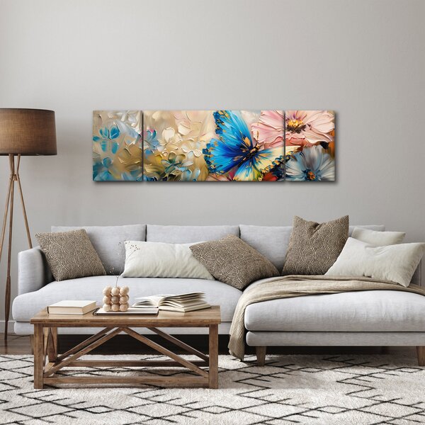 Obraz - Malba květů a motýlů (170x50 cm)
