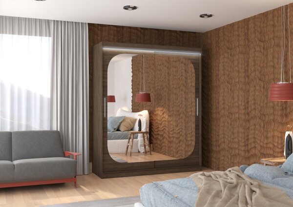 Zrcadlová skříň 180 cm s LED osvětlením DALRA - tmavě hnědá