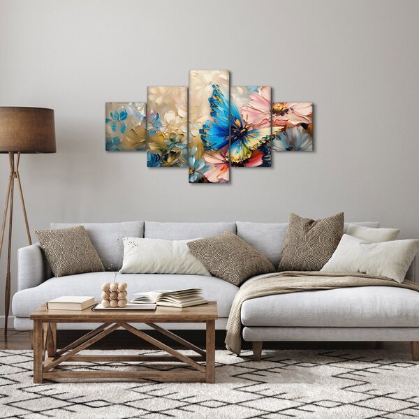 Obraz - Malba květů a motýlů (125x70 cm)