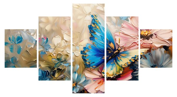 Obraz - Malba květů a motýlů (125x70 cm)