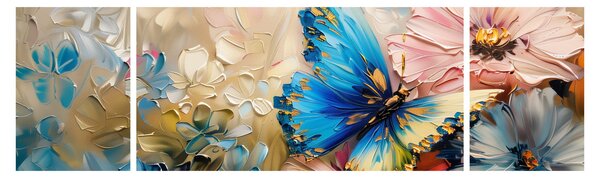 Obraz - Malba květů a motýlů (170x50 cm)