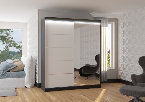 Zrcadlová skříň 180 cm s LED osvětlením GAMRIS - černá / bílá
