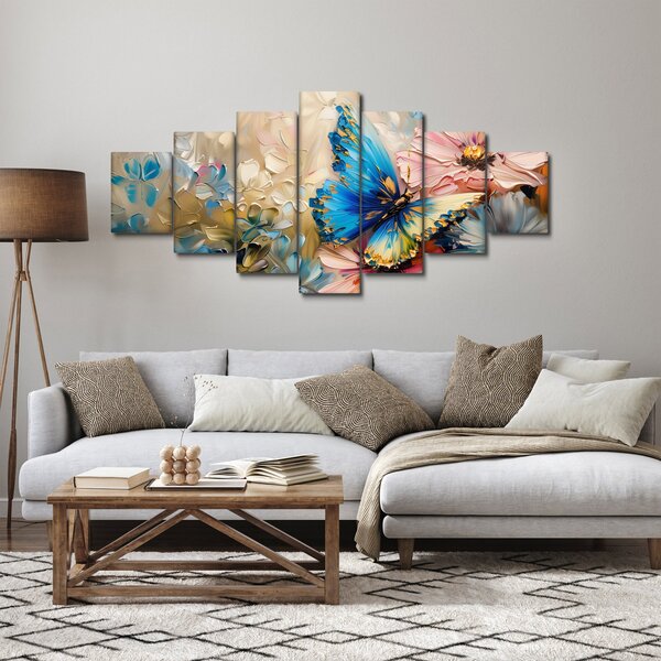 Obraz - Malba květů a motýlů (210x100 cm)