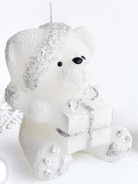 Mondex Parafínová svíčka TEDDY 15 cm bílá