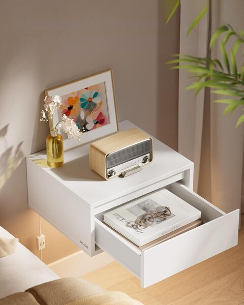 SONGMICS Sada 2 ks závěsných nočních stolků Vasagle Drawer s LED osvětlením bílá