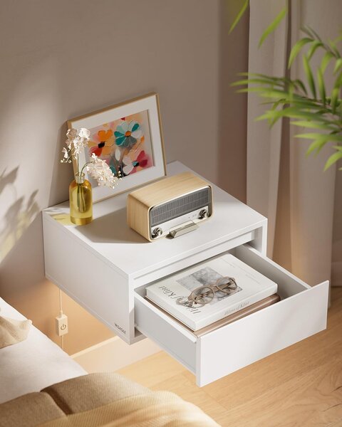 SONGMICS Sada 2 ks závěsných nočních stolků Vasagle Drawer s LED osvětlením bílá