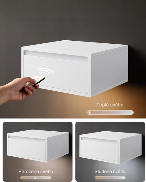 SONGMICS Sada 2 ks závěsných nočních stolků Vasagle Drawer s LED osvětlením bílá