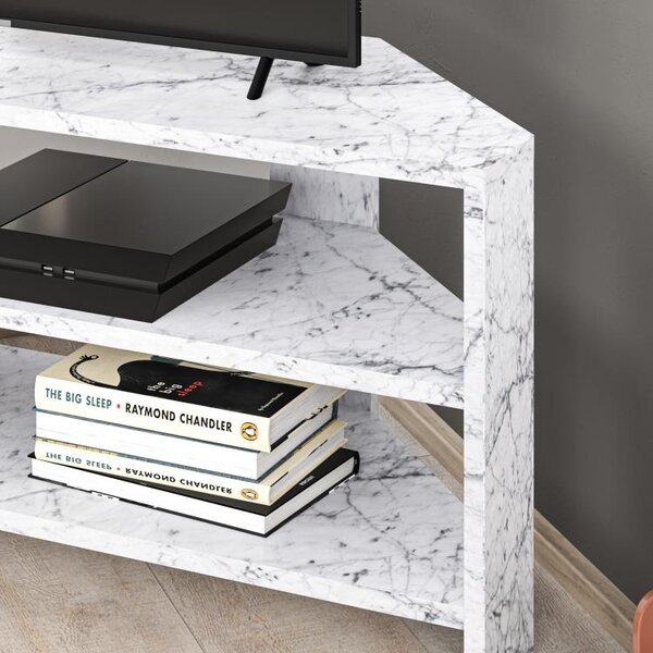 Rohový TV stolek Houseland Thales mramor Carrara