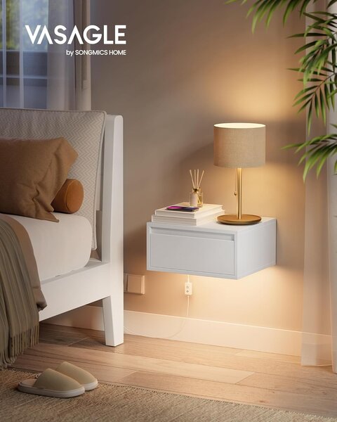 SONGMICS Sada 2 ks závěsných nočních stolků Vasagle Drawer s LED osvětlením bílá