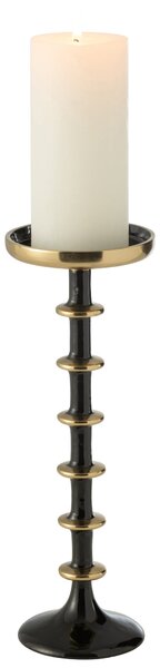 Velký kovový svícen na válcovou svíčku černozlatý – 11*11*30 cm - J-Line by Jolipa